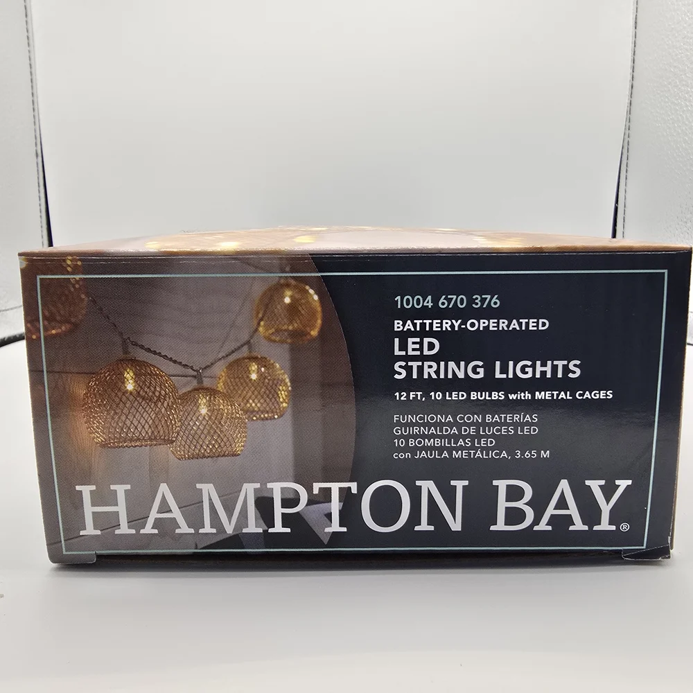 Hampton Bay Indoor/Patio/Porch 12' Battery Oper Metal 10-Light LED String Lights